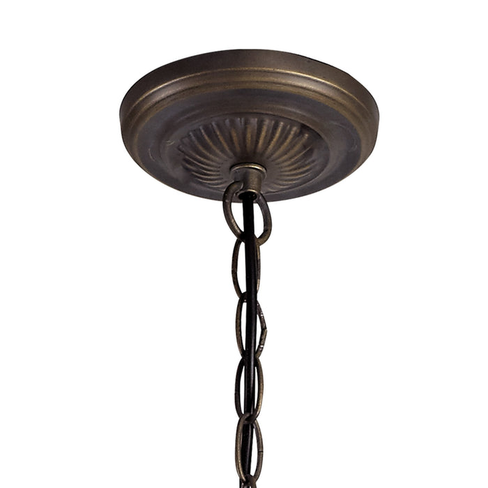 Nelson Lighting NLK03139 Umbrian 2 Light Up Lighter Pendant With 30cm Tiffany Shade Blue/Chrome/Crystal/Aged Antique Brass