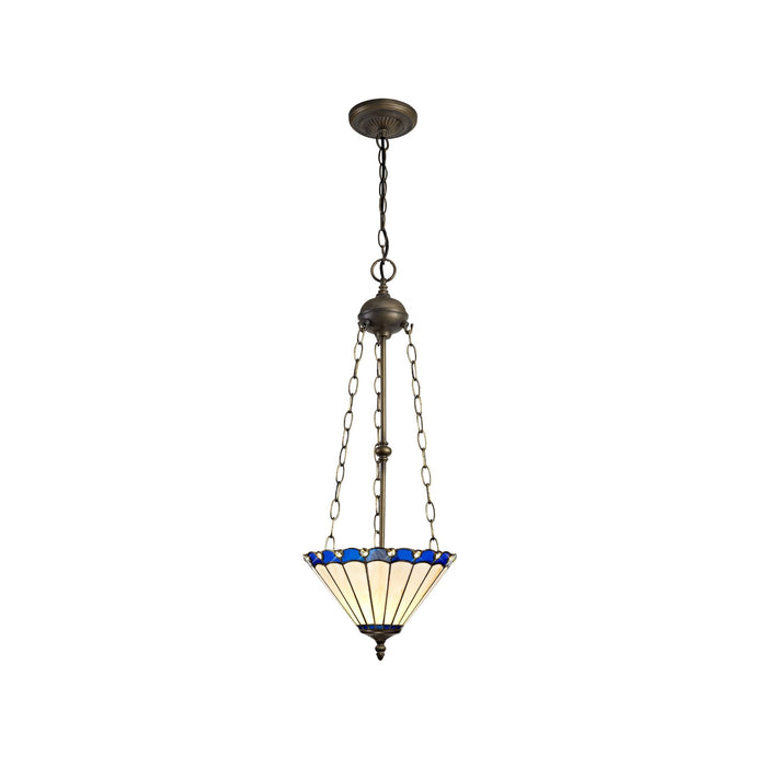 Nelson Lighting NLK03149 Umbrian 3 Light Up Lighter Pendant With 30cm Tiffany Shade Blue/Chrome/Crystal/Aged Antique Brass