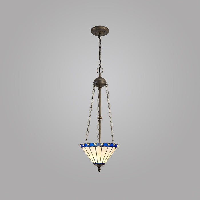 Nelson Lighting NLK03149 Umbrian 3 Light Up Lighter Pendant With 30cm Tiffany Shade Blue/Chrome/Crystal/Aged Antique Brass