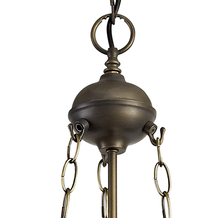 Nelson Lighting NLK03149 Umbrian 3 Light Up Lighter Pendant With 30cm Tiffany Shade Blue/Chrome/Crystal/Aged Antique Brass