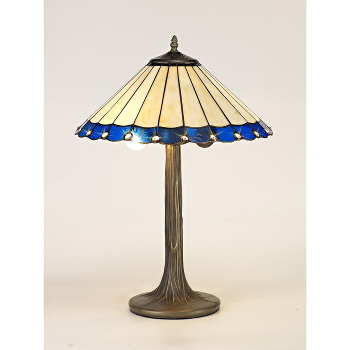 Nelson Lighting NLK03159 Umbrian 2 Light Tree Like Table Lamp With 40cm Tiffany Shade Blue/Chrome/Crystal/Aged Antique Brass