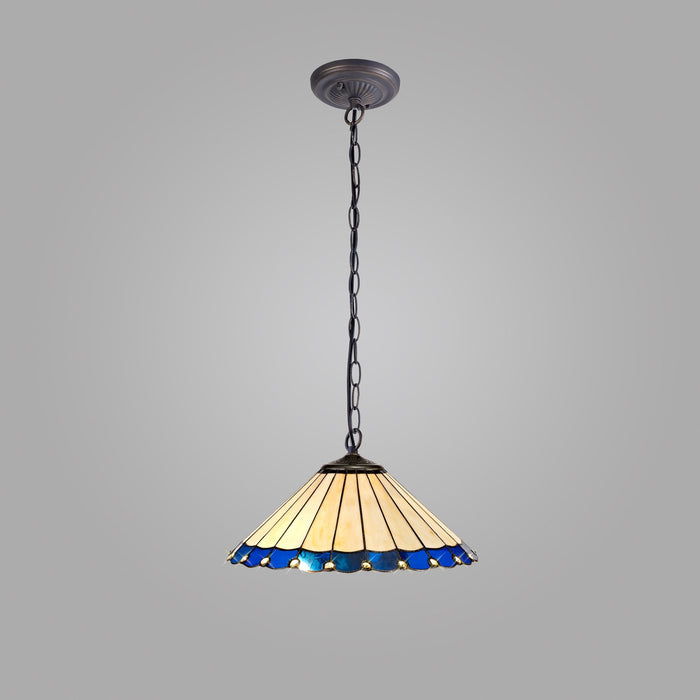 Nelson Lighting NLK03189 Umbrian 1 Light Down Lighter Pendant With 40cm Tiffany Shade Blue/Chrome/Crystal/Aged Antique Brass