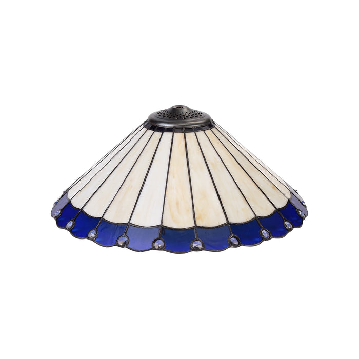 Nelson Lighting NLK03189 Umbrian 1 Light Down Lighter Pendant With 40cm Tiffany Shade Blue/Chrome/Crystal/Aged Antique Brass