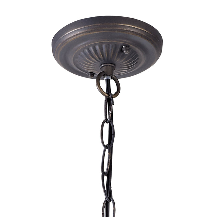 Nelson Lighting NLK03199 Umbrian 2 Light Down Lighter Pendant With 40cm Tiffany Shade Blue/Chrome/Crystal/Aged Antique Brass