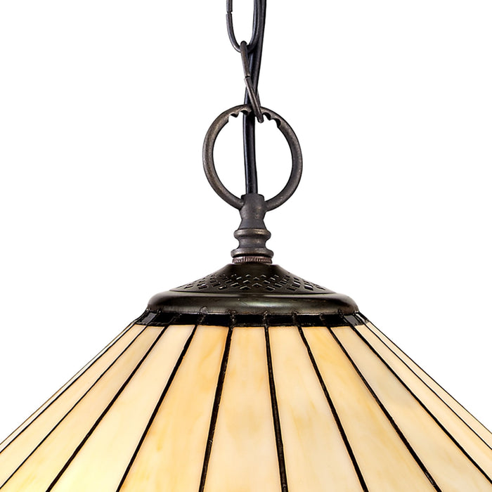 Nelson Lighting NLK03199 Umbrian 2 Light Down Lighter Pendant With 40cm Tiffany Shade Blue/Chrome/Crystal/Aged Antique Brass