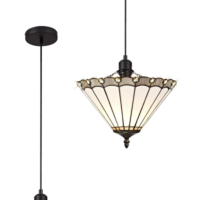 Nelson Lighting NLK03269 Umbrian 1 Light Up Lighter Pendant With 30cm Tiffany Shade Grey/Chrome/Crystal/Black