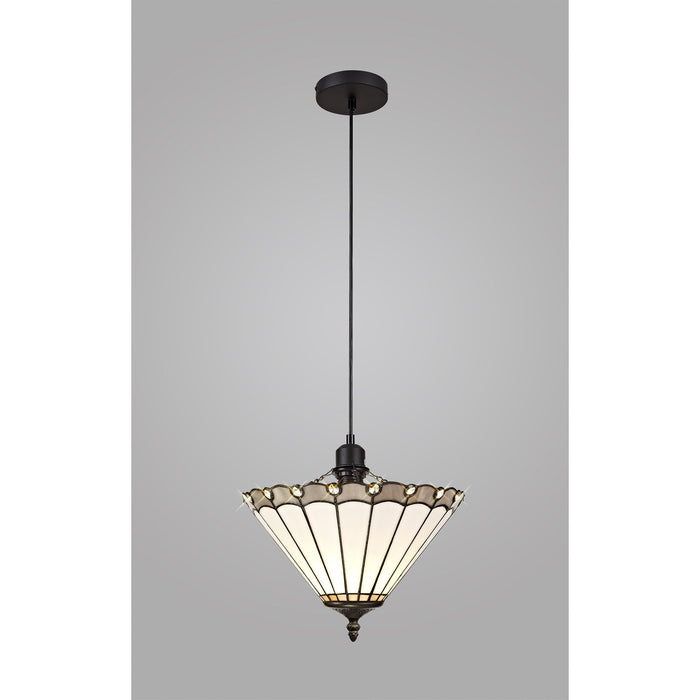 Nelson Lighting NLK03269 Umbrian 1 Light Up Lighter Pendant With 30cm Tiffany Shade Grey/Chrome/Crystal/Black