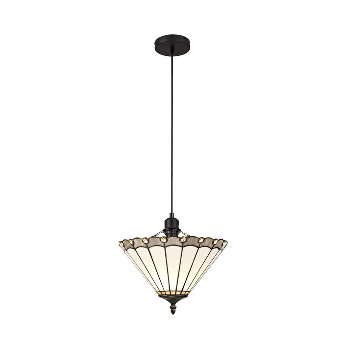 Nelson Lighting NLK03269 Umbrian 1 Light Up Lighter Pendant With 30cm Tiffany Shade Grey/Chrome/Crystal/Black