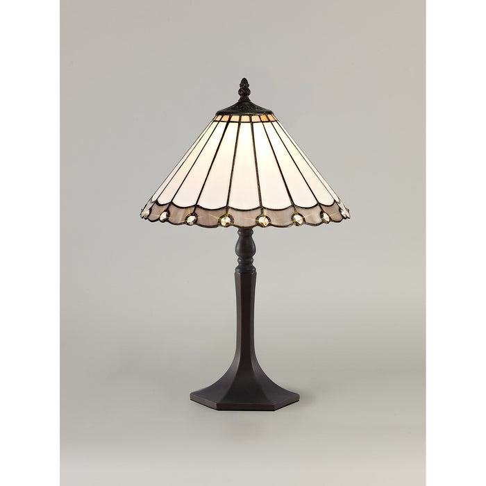 Nelson Lighting NLK03299 Umbrian 1 Light Octagonal Table Lamp With 30cm Tiffany Shade Grey/Chrome/Crystal/Aged Antique Brass