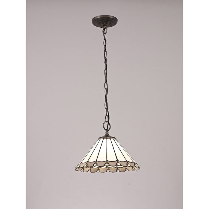 Nelson Lighting NLK03309 Umbrian 1 Light Down Lighter Pendant With 30cm Tiffany Shade Grey/Chrome/Crystal/Aged Antique Brass