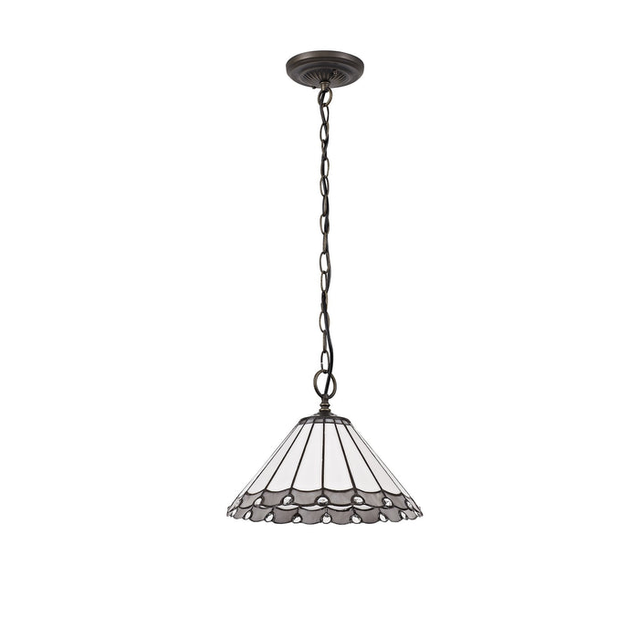 Nelson Lighting NLK03309 Umbrian 1 Light Down Lighter Pendant With 30cm Tiffany Shade Grey/Chrome/Crystal/Aged Antique Brass