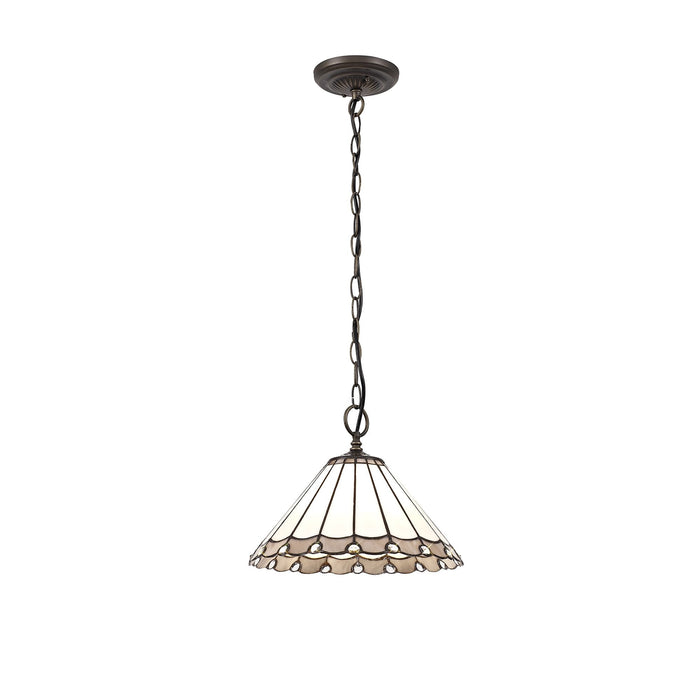 Nelson Lighting NLK03309 Umbrian 1 Light Down Lighter Pendant With 30cm Tiffany Shade Grey/Chrome/Crystal/Aged Antique Brass