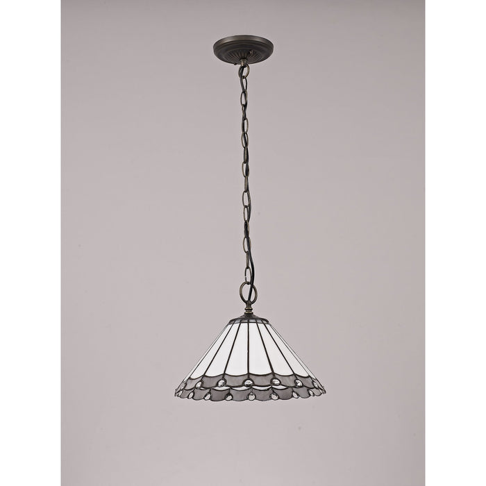 Nelson Lighting NLK03309 Umbrian 1 Light Down Lighter Pendant With 30cm Tiffany Shade Grey/Chrome/Crystal/Aged Antique Brass