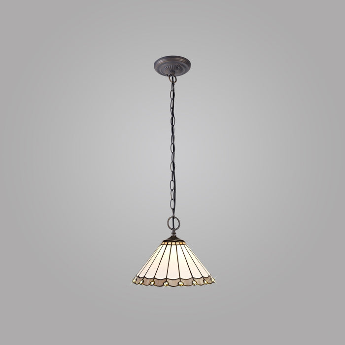 Nelson Lighting NLK03319 Umbrian 2 Light Down Lighter Pendant With 30cm Tiffany Shade Grey/Chrome/Crystal/Aged Antique Brass