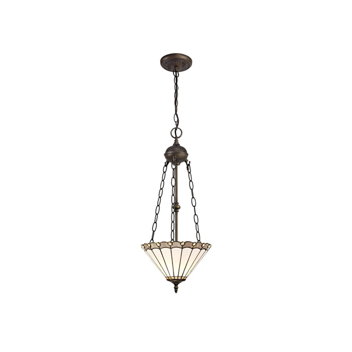 Nelson Lighting NLK03359 Umbrian 2 Light Up Lighter Pendant With 30cm Tiffany Shade Grey/Chrome/Crystal/Aged Antique Brass