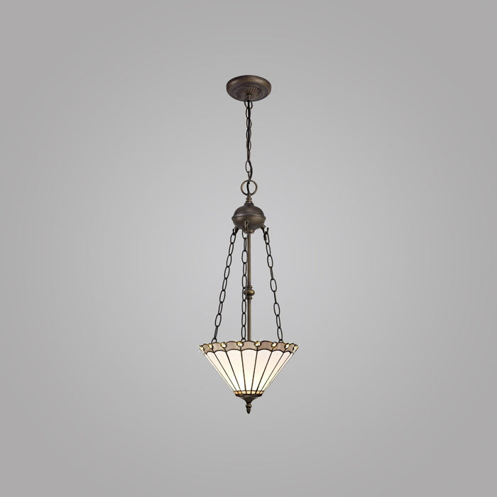 Nelson Lighting NLK03359 Umbrian 2 Light Up Lighter Pendant With 30cm Tiffany Shade Grey/Chrome/Crystal/Aged Antique Brass