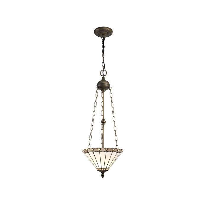 Nelson Lighting NLK03369 Umbrian 3 Light Up Lighter Pendant With 30cm Tiffany Shade Grey/Chrome/Crystal/Aged Antique Brass