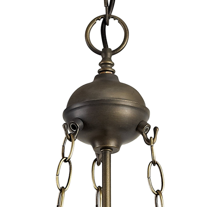 Nelson Lighting NLK03369 Umbrian 3 Light Up Lighter Pendant With 30cm Tiffany Shade Grey/Chrome/Crystal/Aged Antique Brass