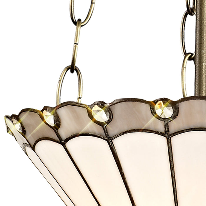 Nelson Lighting NLK03369 Umbrian 3 Light Up Lighter Pendant With 30cm Tiffany Shade Grey/Chrome/Crystal/Aged Antique Brass