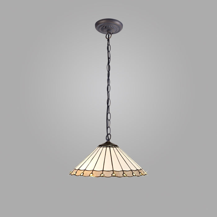 Nelson Lighting NLK03409 Umbrian 1 Light Down Lighter Pendant With 40cm Tiffany Shade Grey/Chrome/Crystal/Aged Antique Brass