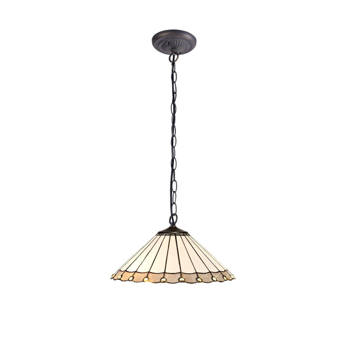 Nelson Lighting NLK03409 Umbrian 1 Light Down Lighter Pendant With 40cm Tiffany Shade Grey/Chrome/Crystal/Aged Antique Brass