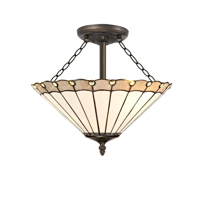 Nelson Lighting NLK03439 Umbrian 3 Light Semi Ceiling With 40cm Tiffany Shade Grey/Chrome/Crystal/Aged Antique Brass