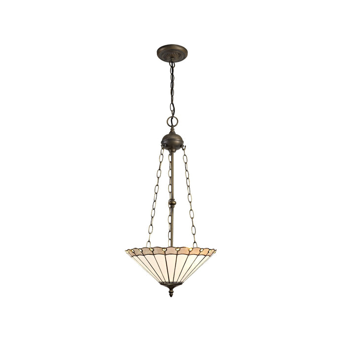 Nelson Lighting NLK03449 Umbrian 3 Light Up Lighter Pendant With 40cm Tiffany Shade Grey/Chrome/Crystal/Aged Antique Brass