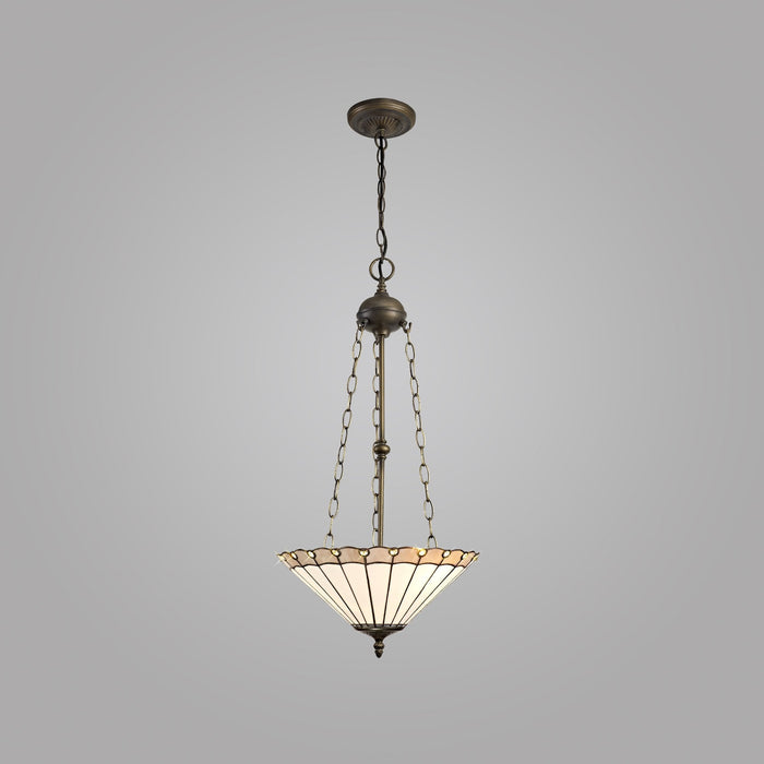 Nelson Lighting NLK03449 Umbrian 3 Light Up Lighter Pendant With 40cm Tiffany Shade Grey/Chrome/Crystal/Aged Antique Brass