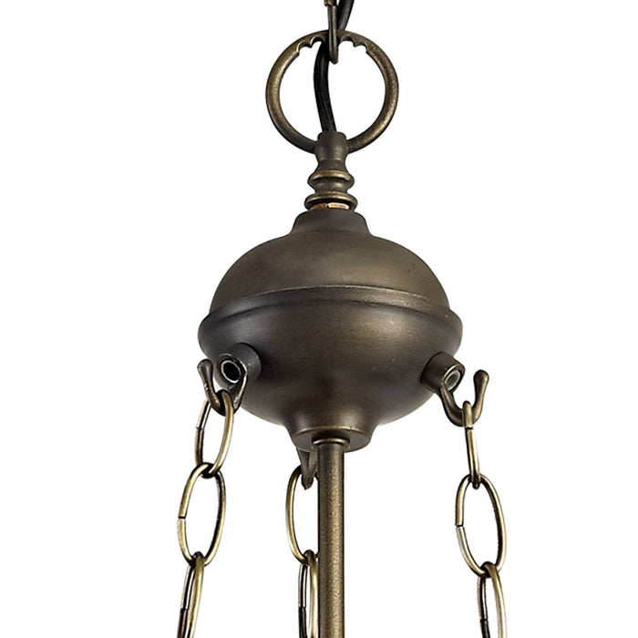 Nelson Lighting NLK03449 Umbrian 3 Light Up Lighter Pendant With 40cm Tiffany Shade Grey/Chrome/Crystal/Aged Antique Brass