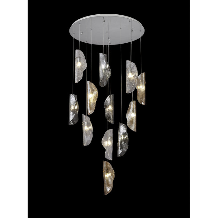 Nelson Lighting NL90529 Washington 12 Light Pendant Polished Chrome, Clear, Amber & Smoked Glass