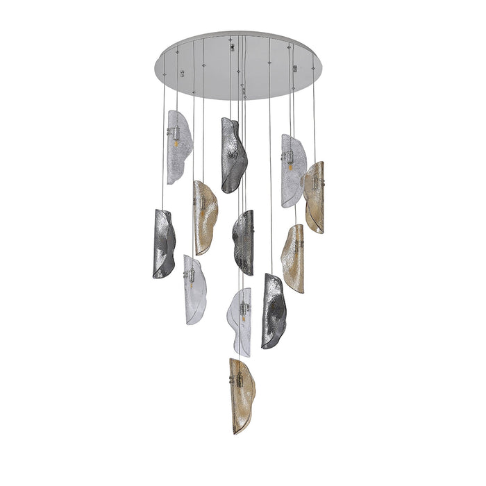 Nelson Lighting NL90529 Washington 12 Light Pendant Polished Chrome, Clear, Amber & Smoked Glass