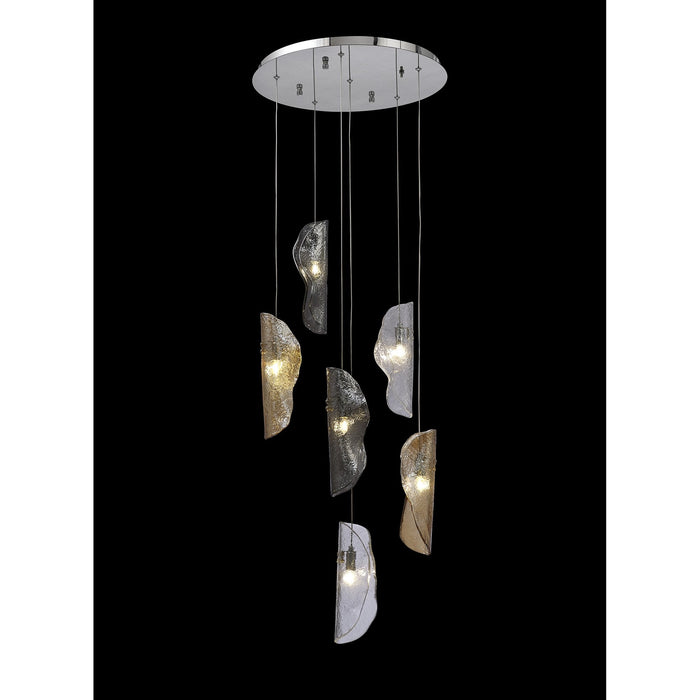 Nelson Lighting NL90539 Washington 6 Light Pendant Polished Chrome, Clear, Amber & Smoked Glass