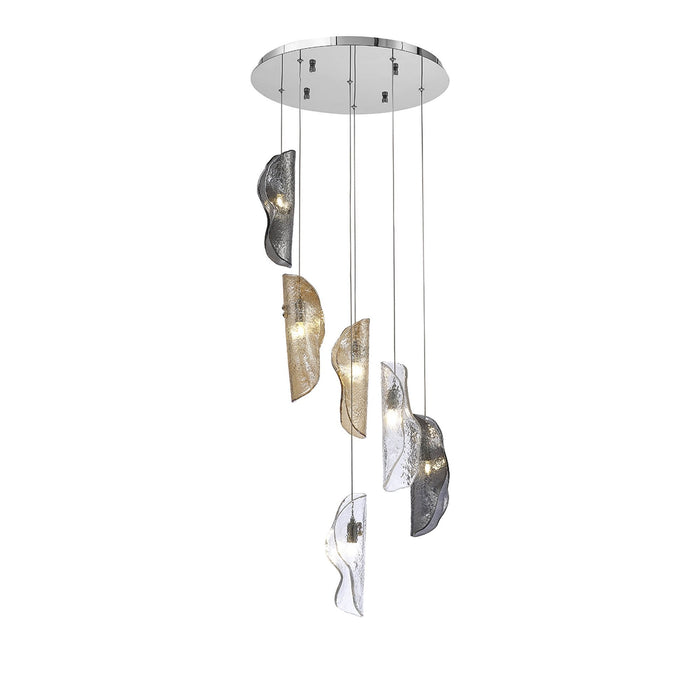 Nelson Lighting NL90539 Washington 6 Light Pendant Polished Chrome, Clear, Amber & Smoked Glass