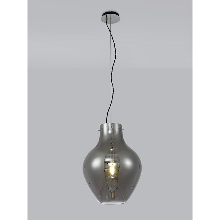 Nelson Lighting NL84169 Zen Pendant 38cm Round Chrome & Smoke