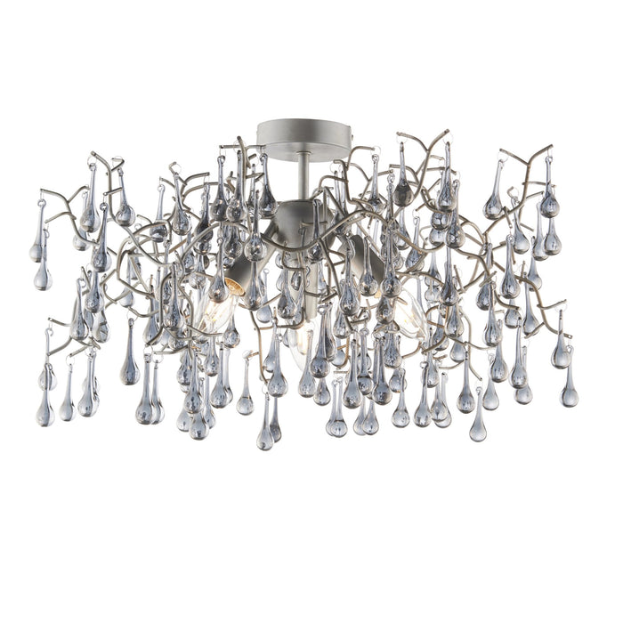 Nelson Lighting NL940302 3 Light Semi Flush Ceiling Light Aged Silver Paint & Smokey Grey Tinted Glass