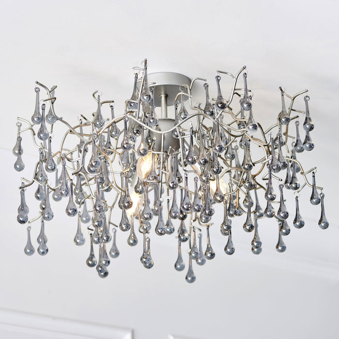 Nelson Lighting NL940302 3 Light Semi Flush Ceiling Light Aged Silver Paint & Smokey Grey Tinted Glass