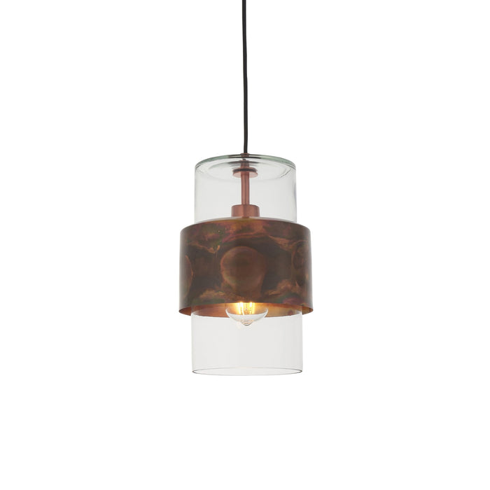 Nelson Lighting NL940603 1 Light Pendant Copper Patina Plate & Clear Glass