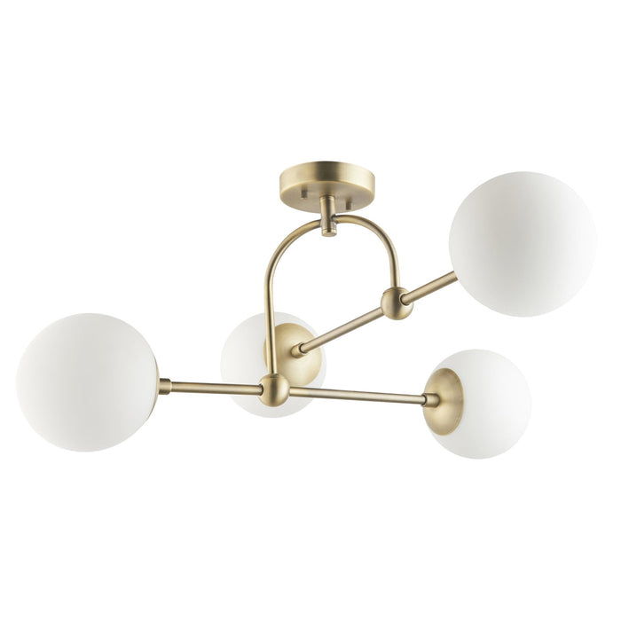 Nelson Lighting NL940843 4 Light Semi Flush Ceiling Light Matt Antique Brass Plate & Opal Glass