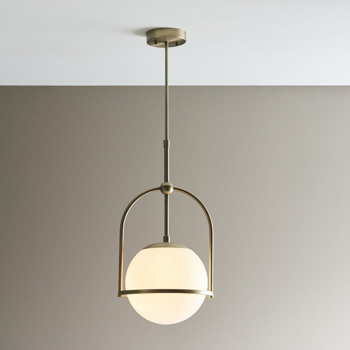 Nelson Lighting NL940844 1 Light Pendant Matt Antique Brass Plate & Opal Glass (S)