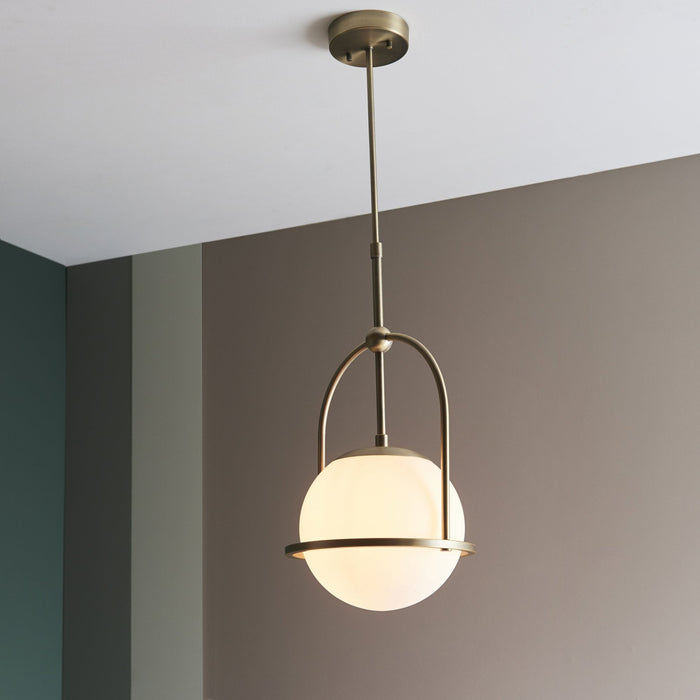 Nelson Lighting NL940844 1 Light Pendant Matt Antique Brass Plate & Opal Glass (S)