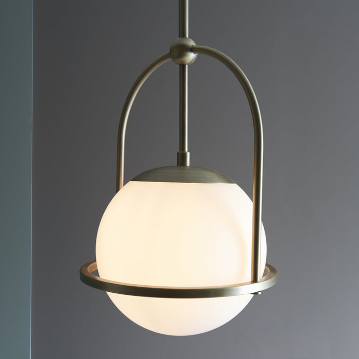 Nelson Lighting NL940844 1 Light Pendant Matt Antique Brass Plate & Opal Glass (S)