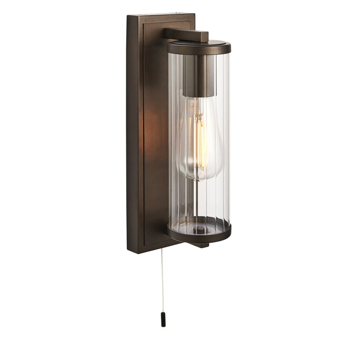 Nelson Lighting NL944077 Bathroom 1 Light Wall Light Dark Bronze Paint & Clear Ribbed Glass