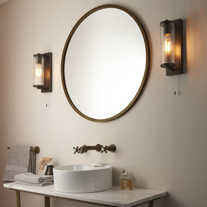 Nelson Lighting NL944077 Bathroom 1 Light Wall Light Dark Bronze Paint & Clear Ribbed Glass