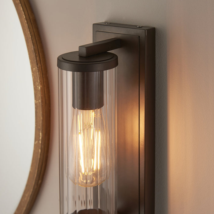 Nelson Lighting NL944077 Bathroom 1 Light Wall Light Dark Bronze Paint & Clear Ribbed Glass