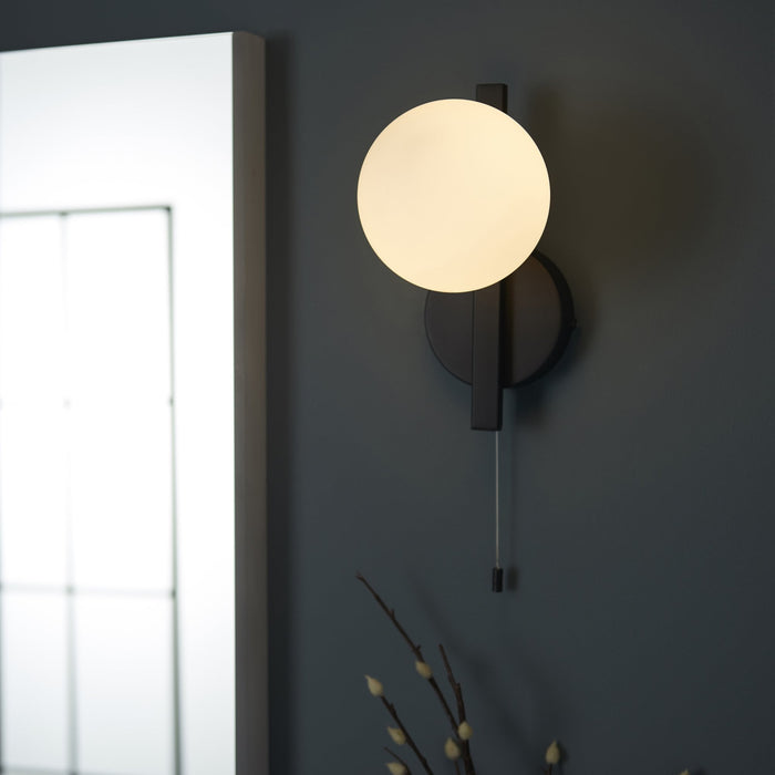 Nelson Lighting NL944081 Bathroom 1 Light Wall Light Matt Black & Matt Opal Glass