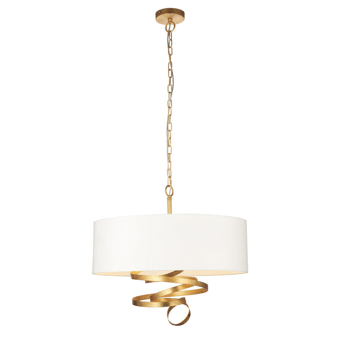 Nelson Lighting NL945268 3 Light Pendant Gold Leaf & Ivory Cotton Fabric