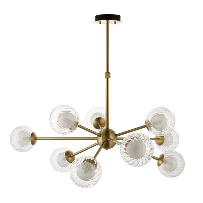 Nelson Lighting NL946690 9 Light Pendant Satin Brass Plate & Clear/frosted Glass