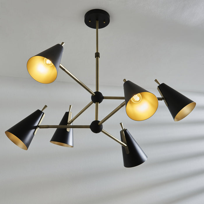 Nelson Lighting NL946702 6 Light Pendant Matt Antique Brass Plate & Matt Black