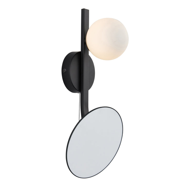 Nelson Lighting NL946729 Bathroom 1 Light Wall Light Matt Black, Mirrored Glass With Opal Glass