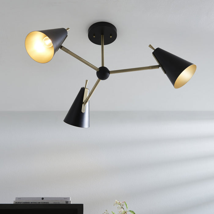 Nelson Lighting NL946746 3 Light Semi Flush Ceiling Light Matt Antique Brass Plate & Matt Black